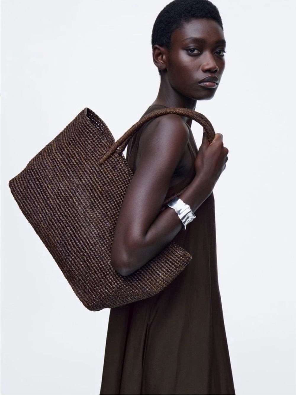 COS Dark Brown Woven Tote Bag